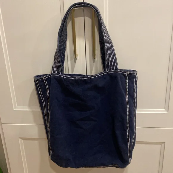 AEROPOSTALE Fabric Navy Blue Jean style Casual Tote Bag with white stitching - Picture 4 of 13